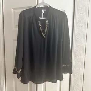 NY Collection Black Blouse with Gold Accents